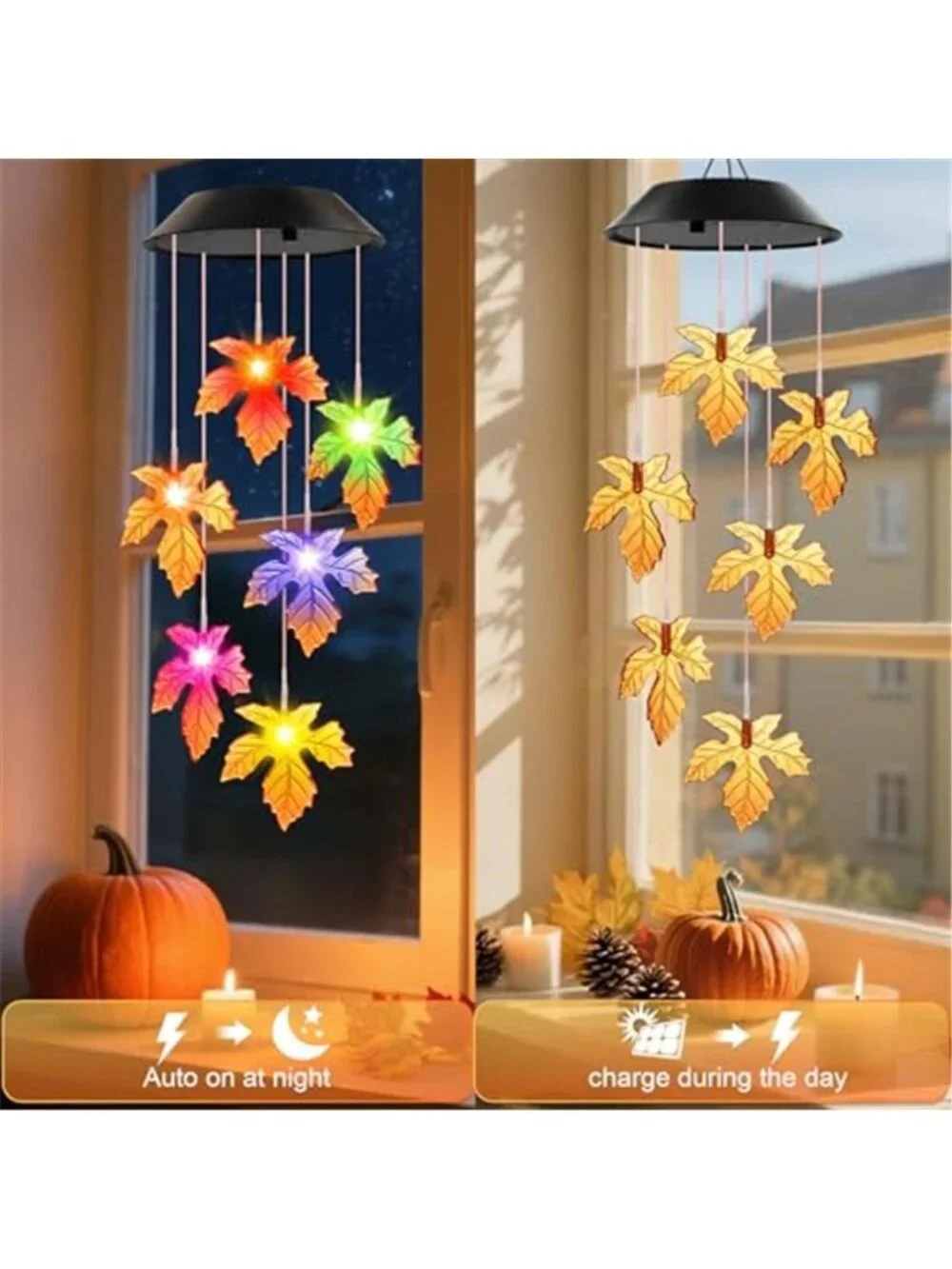 Fall Decor Thanksgiving Decorations Solar Lights Wind Chimes